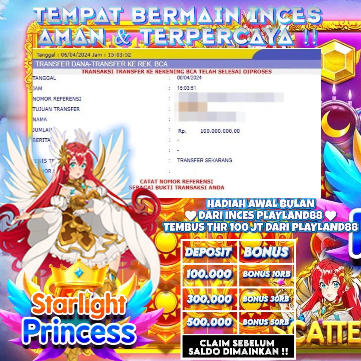 BUKTI JACKPOT STARLIGHT PRINCES PLAYLAND88